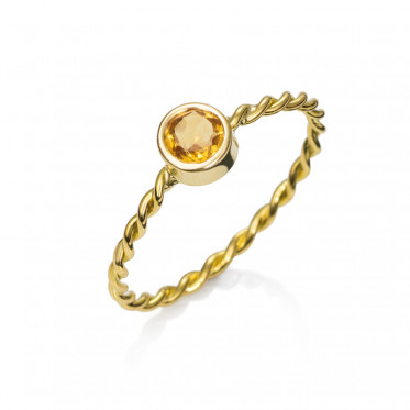 anillo oro trenzado con piedra citrino